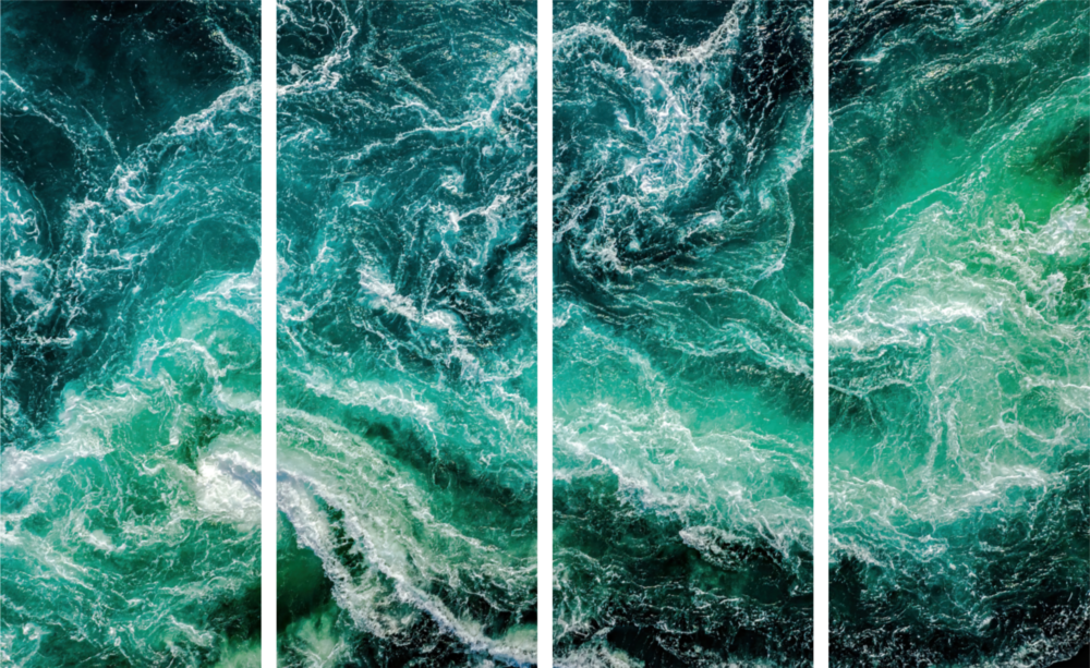 Waves 4 Pieces Mega Glass Wall Art (59"x36")