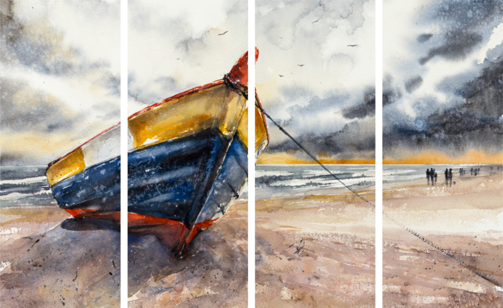 Abandoned Boat 4 Pieces Mega Glass Wall Art (59"x36")
