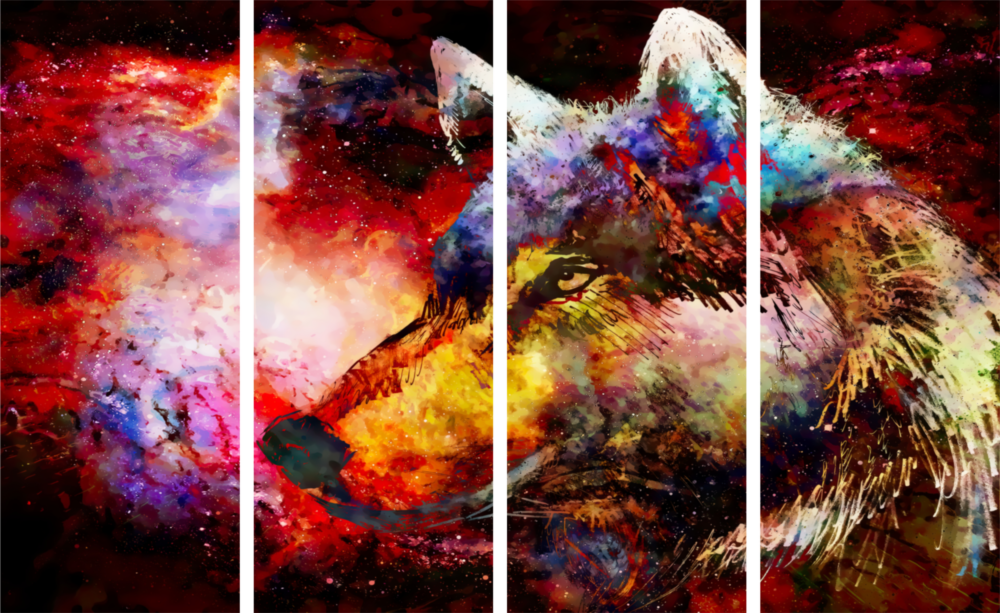 Wolf 4 Pieces Mega Glass Wall Art (59"x36")