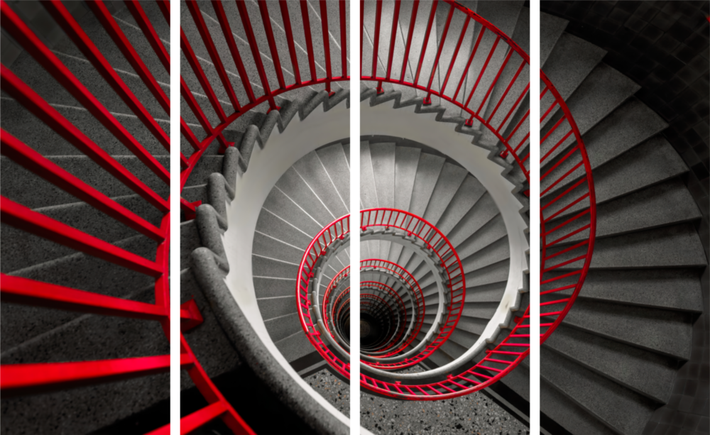 Spiral Stairs 4 Pieces Mega Glass Wall Art (59"x36")