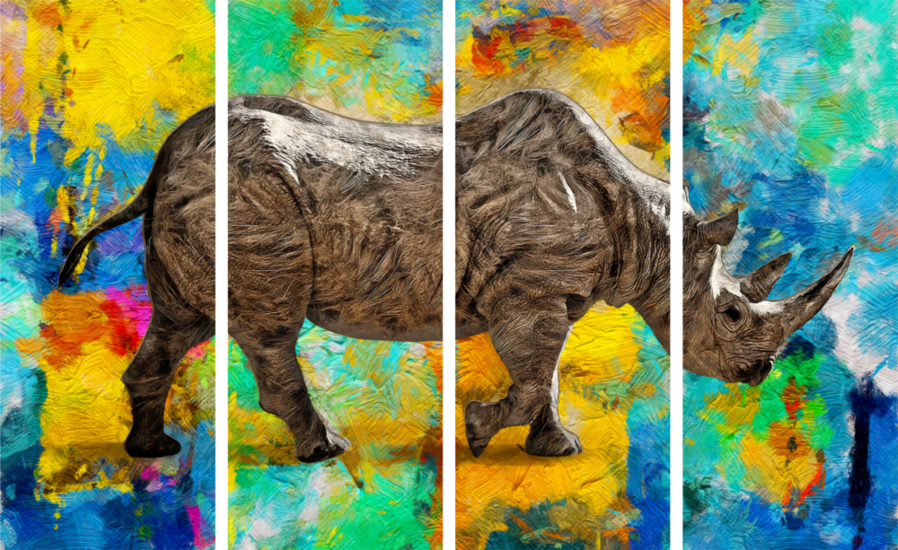 Rhino 4 Pieces Mega Glass Wall Art (59"x36")