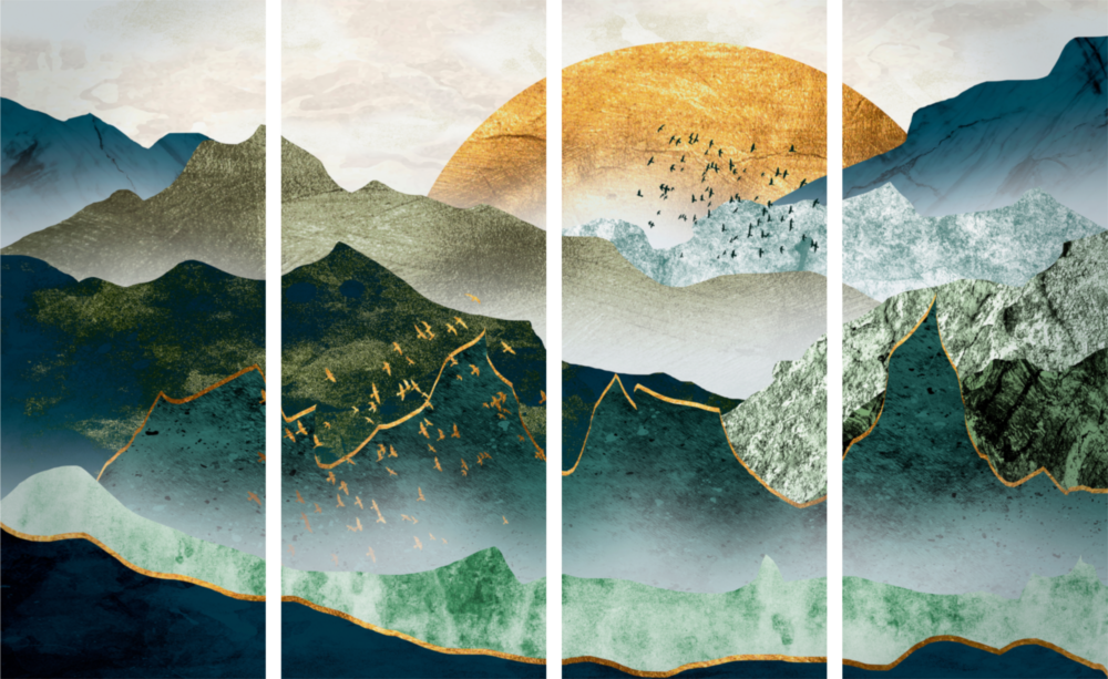 Japanese Sunset 4 Pieces Mega Glass Wall Art (59"x36")