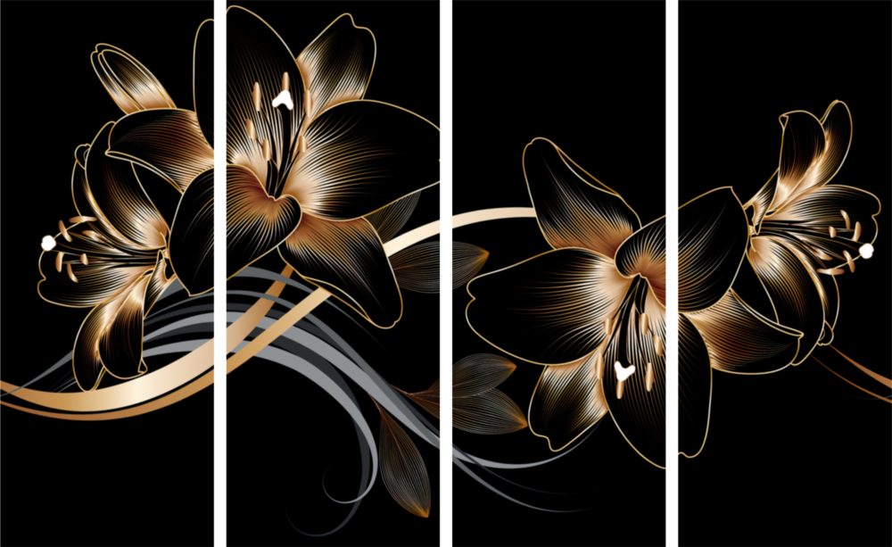 Flower Wave 4 Pieces Mega Glass Wall Art (59"x36")