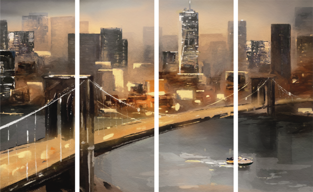 Manhattan 4 Pieces Mega Glass Wall Art (59"x36")