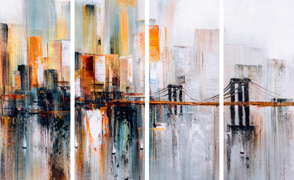 Manhattan Silhouette 4 Pieces Mega Glass Wall Art (59"x36")