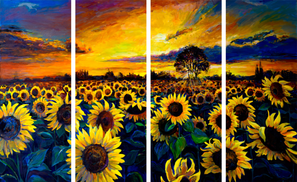 Sunflowers 4 Pieces Mega Glass Wall Art (59"x36")