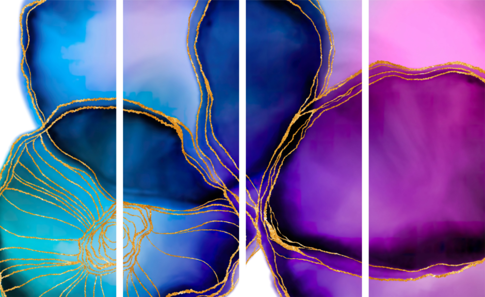 Flower Ink 4 Pieces Mega Glass Wall Art (59"x36")
