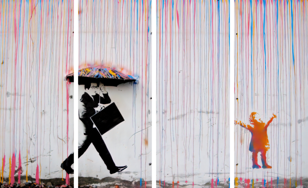 Banksy 4 Pieces Mega Glass Wall Art (59"x36")