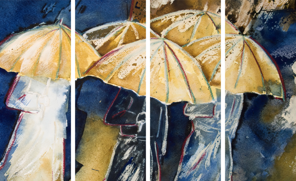 Umbrellas 4 Pieces Mega Glass Wall Art (59"x36")