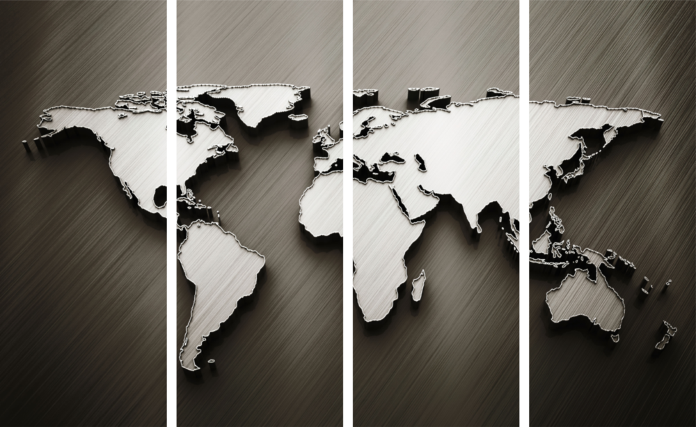 World Map 4 Pieces Mega Glass Wall Art (59"x36")