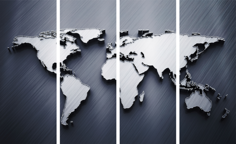 World Map 4 Pieces Mega Glass Wall Art (59"x36")