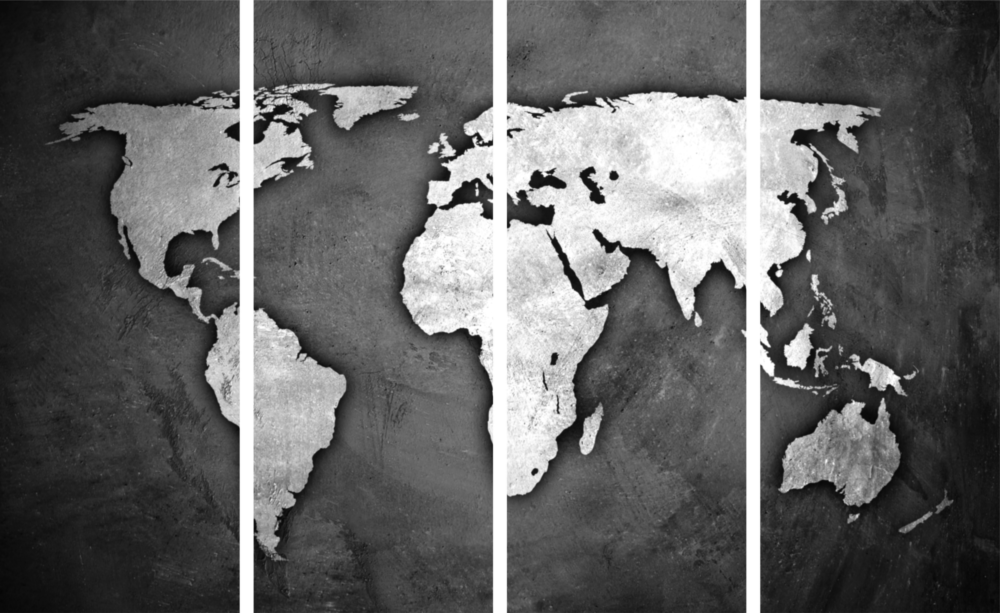 World Map 4 Pieces Mega Glass Wall Art (59"x36")