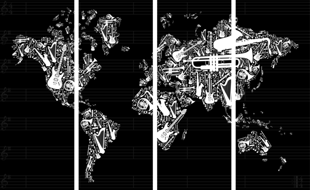 World Map 4 Pieces Mega Glass Wall Art (59"x36")