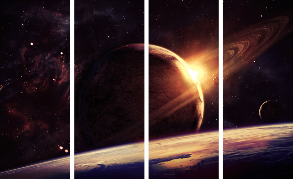 Sunset at the Space 4 Pieces Mega Glass Wall Art (59"x36")
