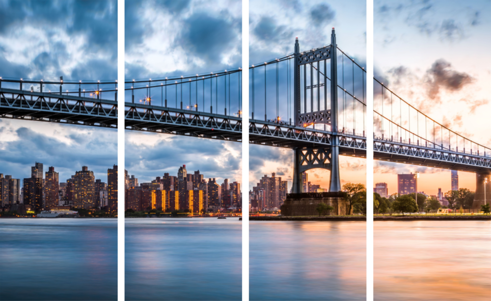 Sunset in Manhattan 4 Pieces Mega Glass Wall Art (59"x36")