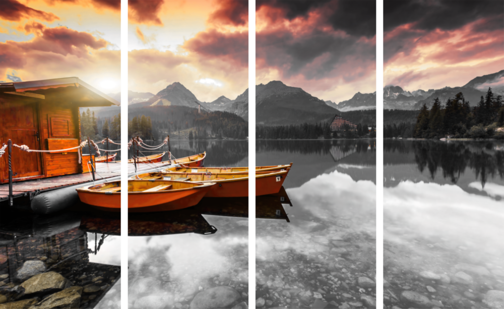 Sunset and Boats 4 Pieces Mega Glass Wall Art (59"x36")