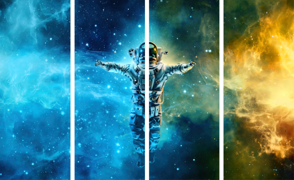 Astronaut  4 Pieces Mega Glass Wall Art (59"x36")