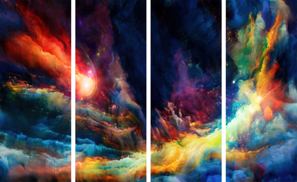 Colorful Space 4 Pieces Mega Glass Wall Art (59"x36")