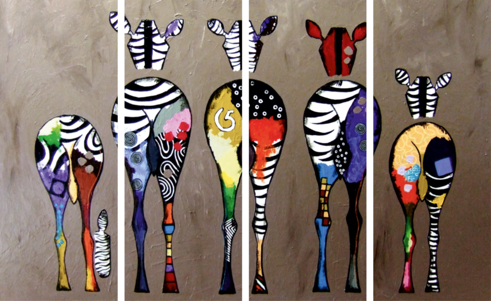 Zebras 4 Pieces Mega Glass Wall Art (59"x36")