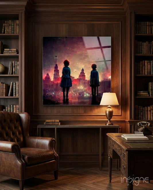 The City was Sad Glass Wall Art  || Designer Collection - Lifestyle preview in a designer interior