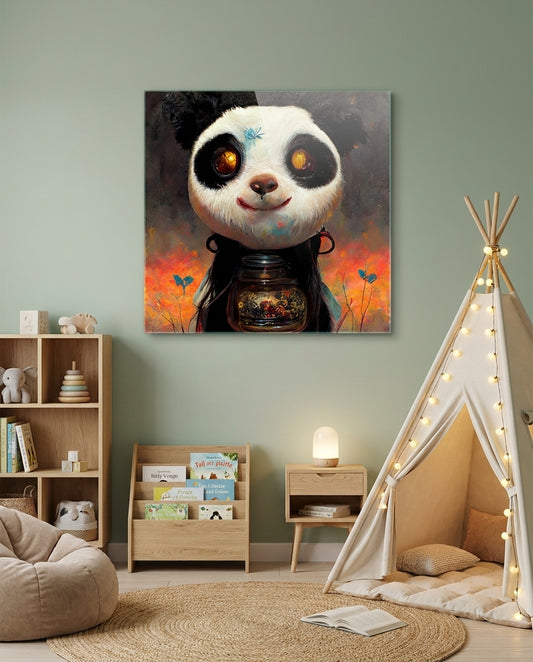 Panda Cup Glass Wall Art  || Designer Collection
