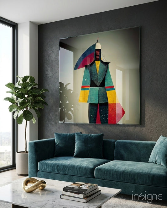 Colored Man Glass Wall Art  || Designers Collection - Lifestyle preview in a designer interior