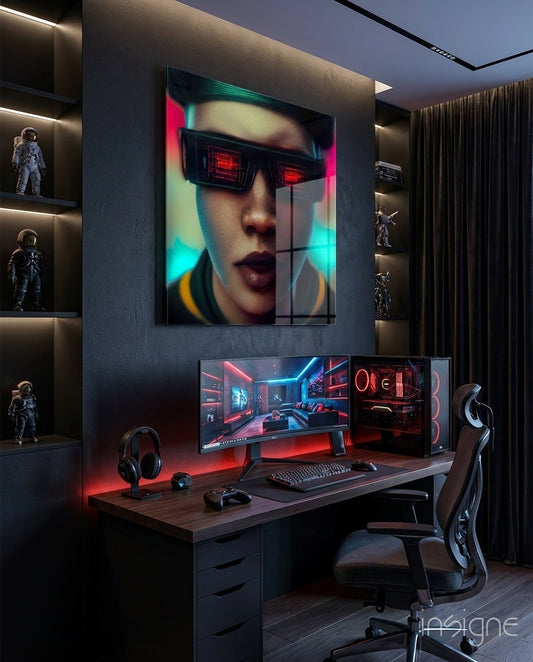 Virtual Life Glass Wall Art  || Designer Collection - Lifestyle preview in a designer interior