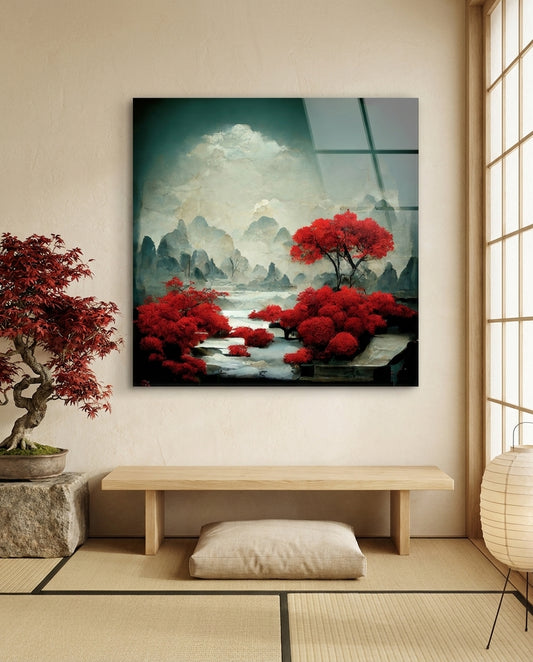Red Forest Glass Wall Art  || Designer Collection