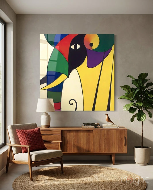 Wassily's Elephant Glass Wall Art  || Designer Collection - Lifestyle preview in a designer interior