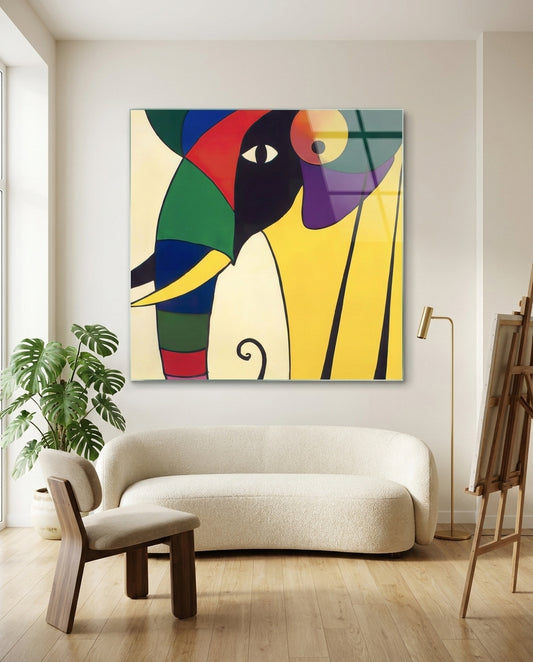 Cubist Yellow And Green Elephant Glass Wall Art