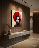 Red Hat Glass Wall Art  || Designer Collection - Lifestyle preview in a designer interior