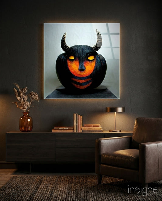 Evil Pumpkin Glass Wall Art  || Designers Collection - Lifestyle preview in a designer interior
