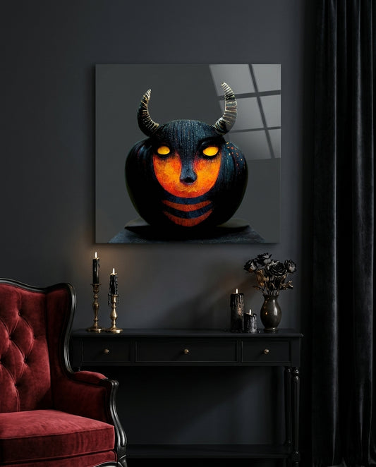 Evil Pumpkin Glass Wall Art  || Designers Collection