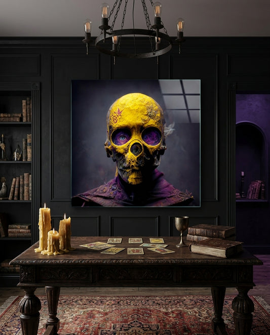 Yellow Mask Glass Wall Art  || Designer Collection