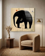 Minimalist Black Elephant On Beige Glass Wall Art