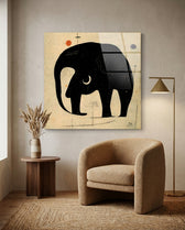 Minimalist Black Elephant On Beige Glass Wall Art