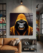 Golden Hooded Gorilla Fierce Gaze Glass Wall Art