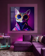 Curious Cat Glass Wall Art  || Designers Collection