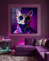 Curious Cat Glass Wall Art  || Designers Collection