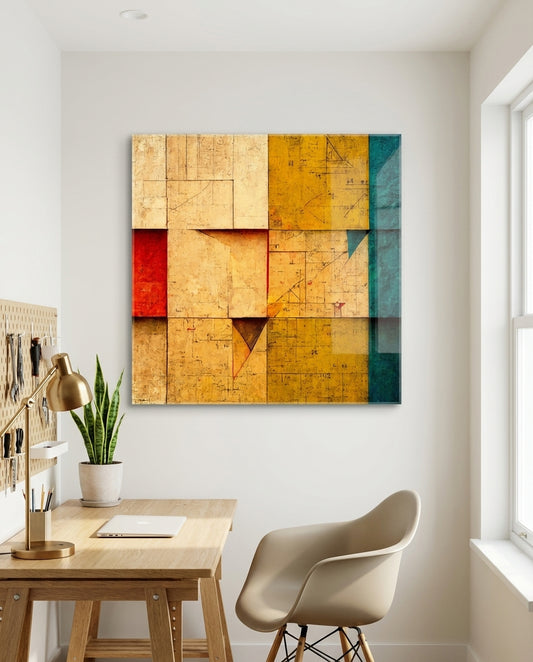 Sand Block Grid Teal Accent Wall Glass Wall Art