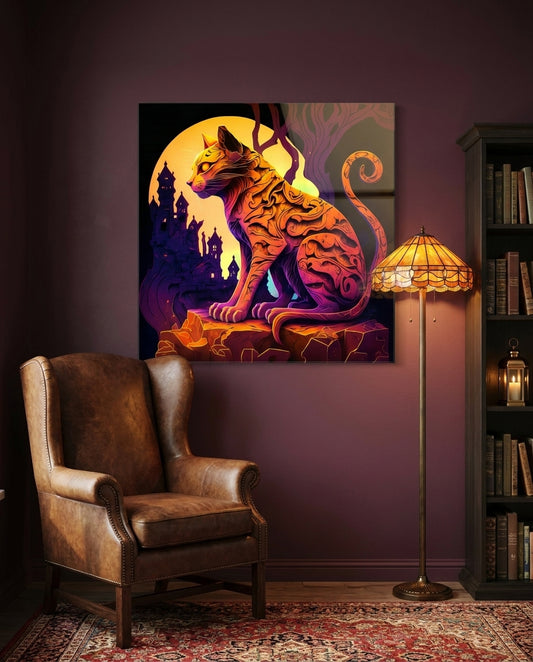 Ancient Cat Glass Wall Art  || Designers Collection