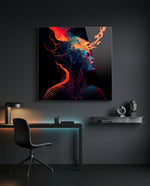 Crimson Smoke Stream Face Profile Glass Wall Art