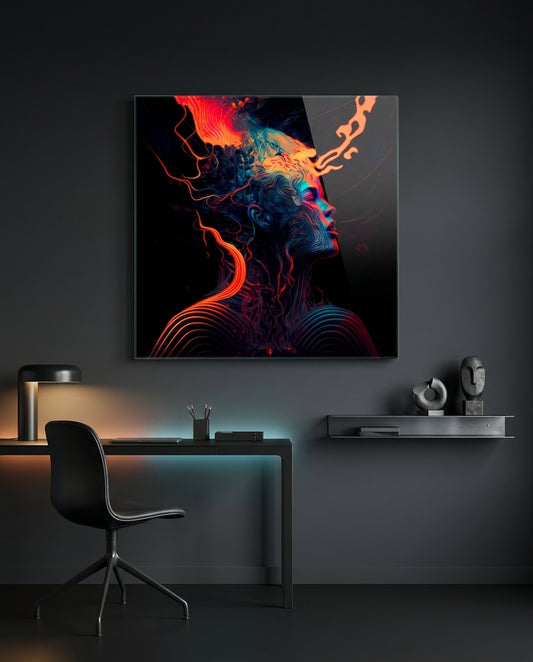 Crimson Smoke Stream Face Profile Glass Wall Art