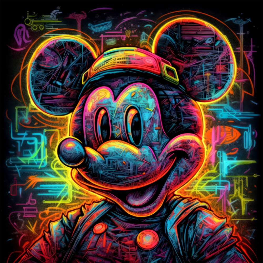 Neon Mickey Glass Wall Art|| Designer's Collection