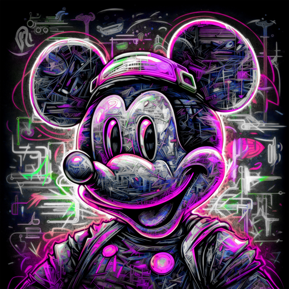 Neon Mickey Glass Wall Art|| Designer's Collection