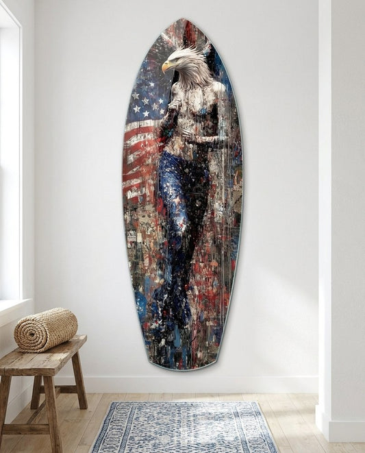 American Eagle Surfboard Glass Wall Art
