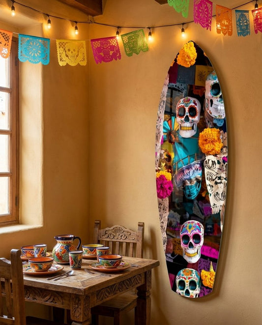 Sugar Skulls and Marigold Market Glass Wall Art