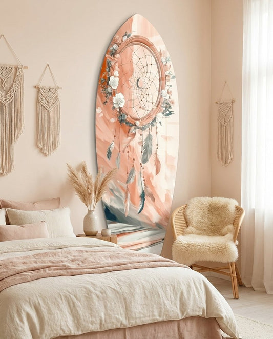 Peach Rose Dreamcatcher Surfboard Glass Wall Art