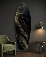 Surfboard Shaped Diagonal Streak Golden Waves Glass Wall Art