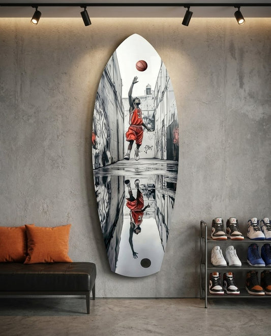 Street Basketball Glass Wall Art